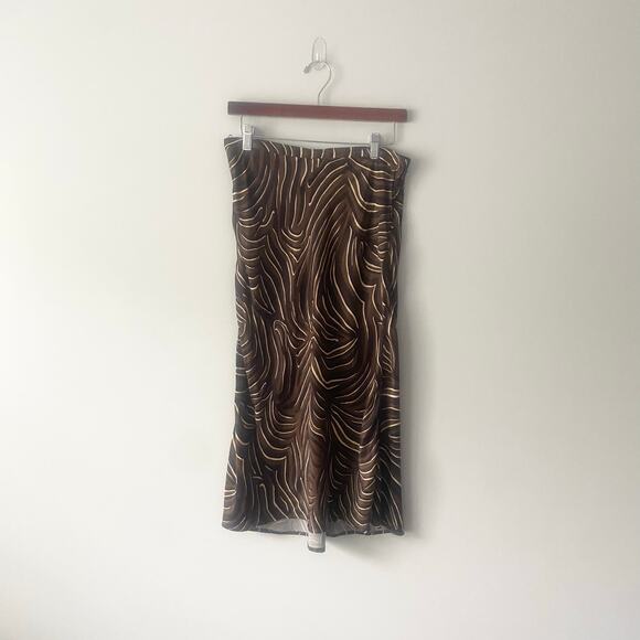 J. McLaughlin Louisa May Skirt Zambria Bias Black Brown Midi Size 8 - Picture 2 of 7